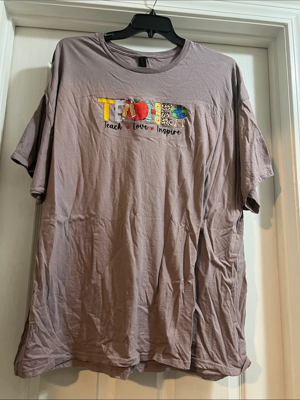 Gildan Mauve Teach Love Inspire Embroidered Short-Sleeve Tee